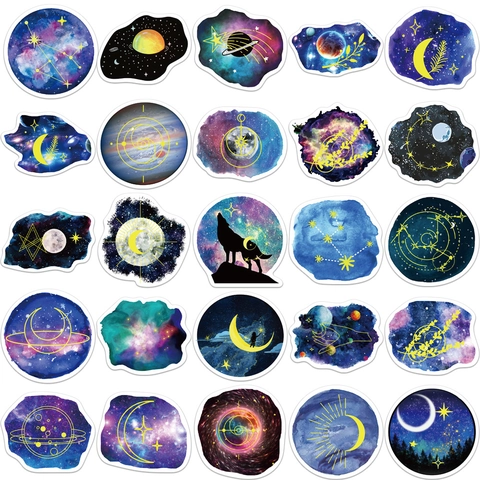 Space Starry Sky Planet Moon Galaxy Stickers Waterproof Decorative Decals For Suitcase Laptop Journal Scrapbooking DIY
