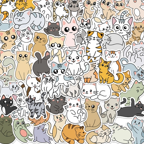 Cute Cartoon Cat Stickers Waterproof PVC Vinyl Decals For Laptop Suitcase Guitar Journal DIY Decoration Kids Teens Gift