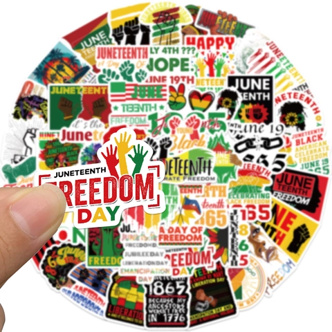 50Pezzi Adesivi Juneteenth Impermeabili PVC Graffiti Decalcomanie Per Laptop Chitarra Bagagli Celebrazione Freedom Day Regali Cultura Nera