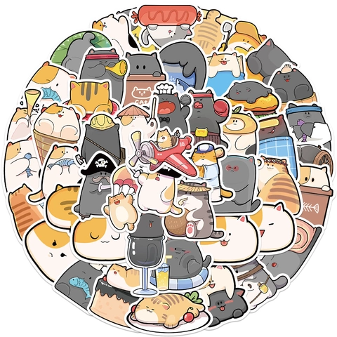 Simpatici Adesivi Doodle a Forma di Gatto Impermeabili per Laptop Bottiglie d'Acqua Valigie Diari Animali Disegnati a Mano