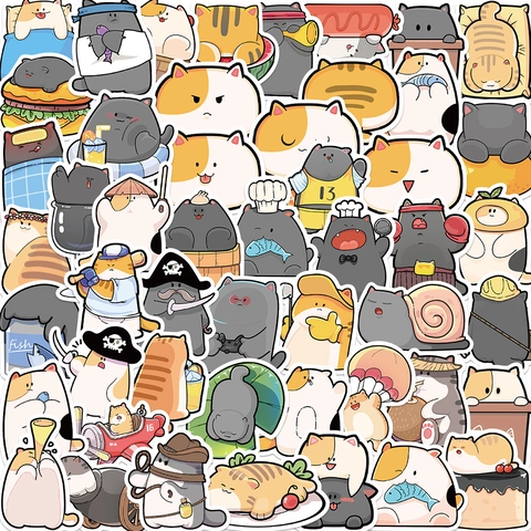 Simpatici Adesivi Doodle a Forma di Gatto Impermeabili per Laptop Bottiglie d'Acqua Valigie Diari Animali Disegnati a Mano