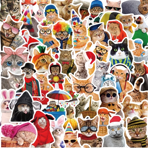 Cartoon Cat And Dog Meme Stickers Waterproof PVC Vinyl Decals For Laptop Luggage Water Bottle Guitar DIY Decorative Stickers
