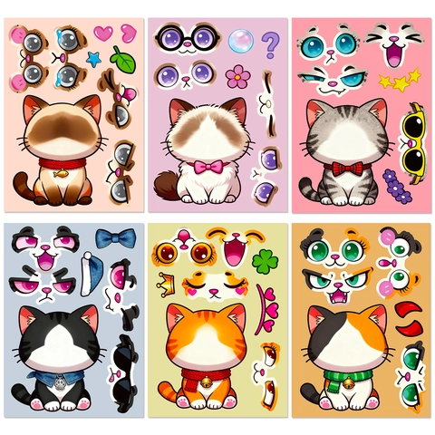 DIY Cartoon Katze Make-A-Face Aufkleber Für Kinder Kreativer Ausdruck Puzzle Sticker Belohnungsspielzeug Für Jungen Mädchen