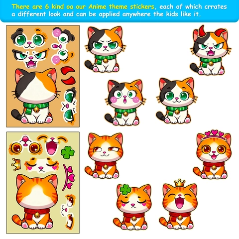 DIY Cartoon Katze Make-A-Face Aufkleber Für Kinder Kreativer Ausdruck Puzzle Sticker Belohnungsspielzeug Für Jungen Mädchen