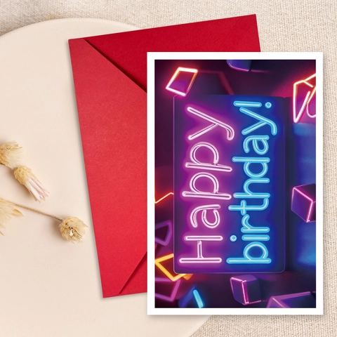 Biglietti d'Auguri Happy Birthday in Stile Neon Con Buste Rosse Carta Patinata Biglietti d'Invito per Festa di Compleanno