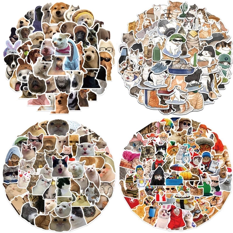 Cartoon Cat And Dog Meme Stickers Waterproof PVC Vinyl Decals For Laptop Luggage Water Bottle Guitar DIY Decorative Stickers