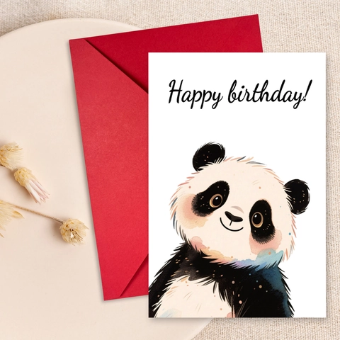 Cute Watercolor Panda Birthday Greeting Card Set With Red Envelopes High Quality Cardboard Happy Birthday Cards For All