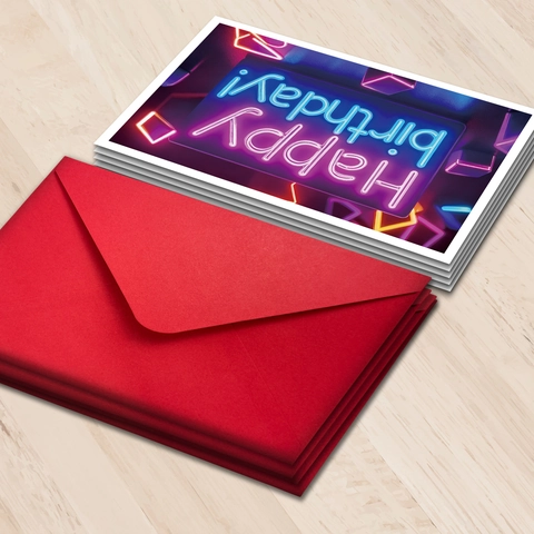 Biglietti d'Auguri Happy Birthday in Stile Neon Con Buste Rosse Carta Patinata Biglietti d'Invito per Festa di Compleanno