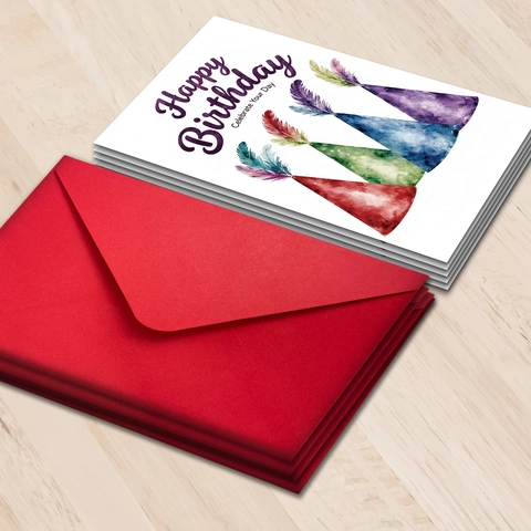 Watercolor Birthday Hat Greeting Cards With Red Envelopes Illustrative Hand Drawn Celebration Cards For Party Guests