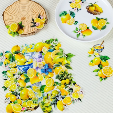 Frische Zitrone PET Transparente Aufkleber Wasserdicht Aquarell Frucht Abziehbilder Für Scrapbooking Laptop Gitarre Koffer DIY Deko