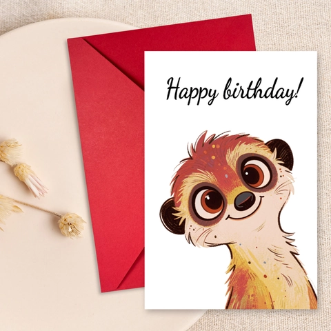 Cartoon Meerkat Greeting Card And Red Envelope Birthday Celebration Stationery 300GSM Paper Happy Birthday Illustration Card For Party