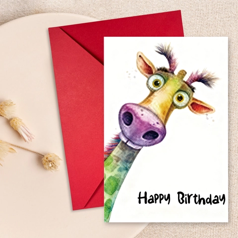 Funny Watercolor Animal Birthday Greeting Cards With Red Envelopes Ostrich Giraffe Chick Monster Cards For Birthday Party