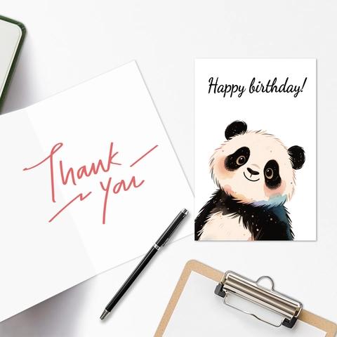 Cute Watercolor Panda Birthday Greeting Card Set With Red Envelopes High Quality Cardboard Happy Birthday Cards For All