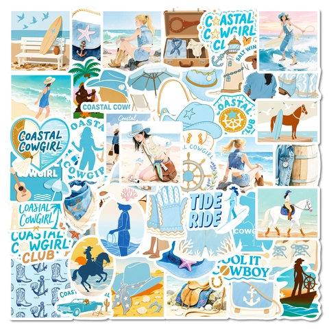 Coastal Cowgirl Thema Wasserdichte Aufkleber Western Strand Ästhetik Decals Für Wasserflasche Laptop Scrapbook Journal Deko