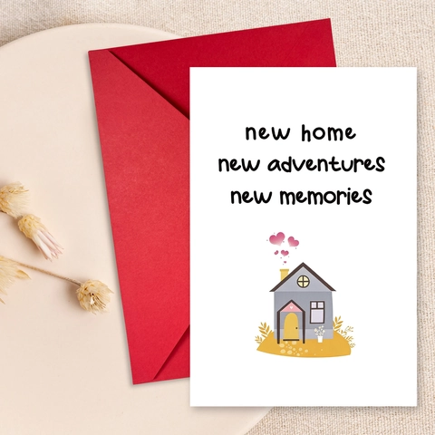Biglietto d'Auguri Nuova Casa Nuove Avventure Con Buste Rosse Set Biglietti di Auguri per Inaugurazione Casa per Amici