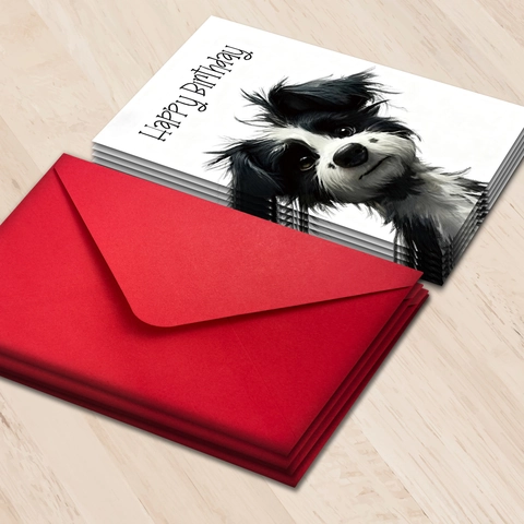 Happy Birthday Greeting Card Red Envelope Cute Dog Illustration Blank Folded Cards Birthday Gift For Friends Family Kids