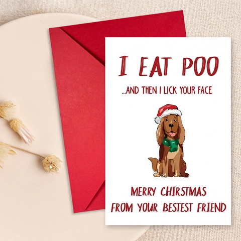 Cartes de Vœux de Noël Humoristiques Illustration de Chien Drôle Avec Enveloppes Rouges Pour Amis Papeterie de Fête Carte Et Enveloppe