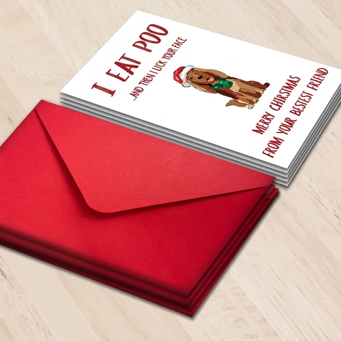 Cartes de Vœux de Noël Humoristiques Illustration de Chien Drôle Avec Enveloppes Rouges Pour Amis Papeterie de Fête Carte Et Enveloppe
