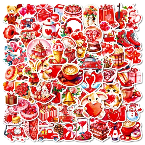 Autocollants Décoratifs Romantiques Cœur Rouge Rose Pour Cadeau De Saint-Valentin Scrapbooking Imperméable Dessin Animé Animal