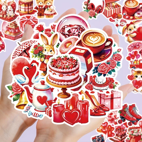 Autocollants Décoratifs Romantiques Cœur Rouge Rose Pour Cadeau De Saint-Valentin Scrapbooking Imperméable Dessin Animé Animal