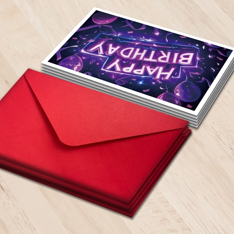 Neon Happy Birthday Grußkarten Set Mit Roten Umschlägen 300GSM Kunstdruckpapier Für Geburtstagsfeiern Zubehör