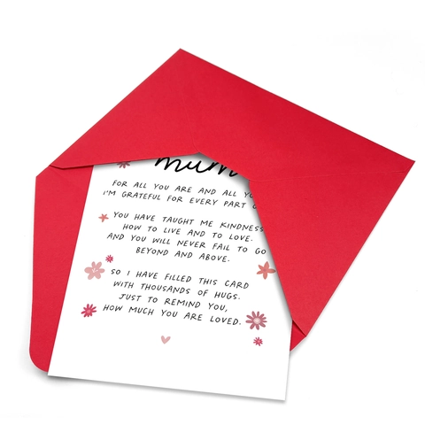 Warme Hartelijke Bedankkaart Wenskaart Rode Envelop Voor Mama Bloemen Hartpatroon Grote Dankbaarheidskaart Moederdag Cadeau