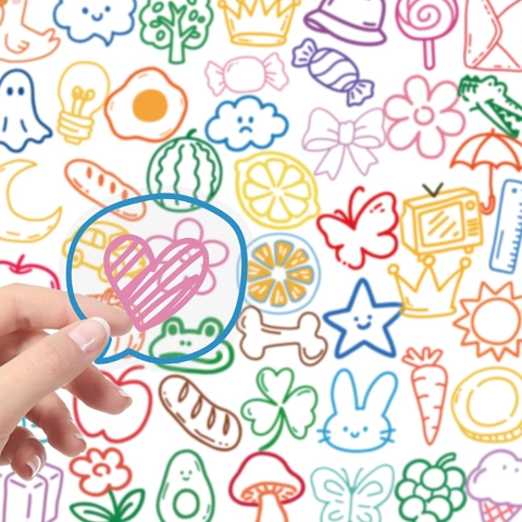 Transparent PET Cartoon Doodle Stickers Waterproof Aesthetic Decorative Decals For Laptop Helmet Scrapbooking Kids Gift