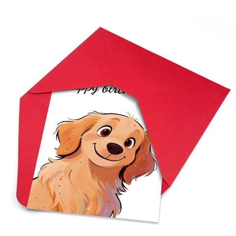Cute Golden Retriever Birthday Card Set With Red Envelopes Illustrator Hand-drawn Style Coated Paper Greeting Cards For Party