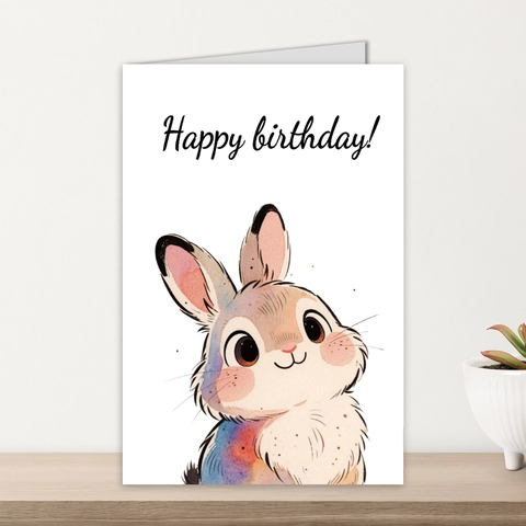 Carte Voeux Joyeux Anniversaire Lapin Aquarelle Avec Enveloppe Rouge Pour Fête Anniversaire Cadeau Carte Et Enveloppe