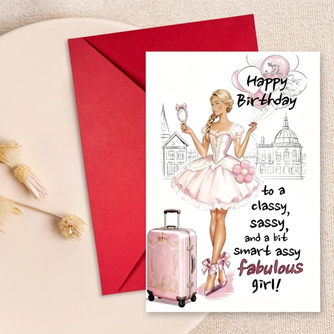 Fashion Illustration Birthday Greeting Card Set With Red Envelope Elegant Birthday Card For Girls Women Birthday Party Gift
