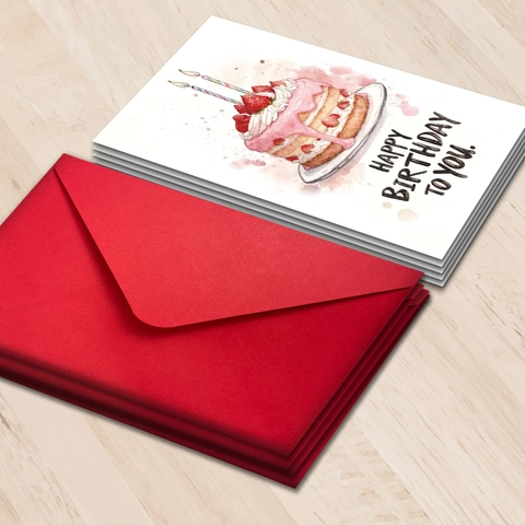 Aquarell Erdbeerkuchen Geburtstagskarte Mit Rotem Umschlag Happy Birthday To You Künstlerische Papierkarte Geschenke