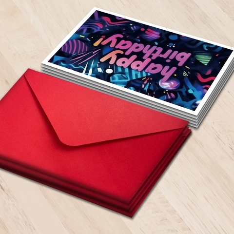 Neon Birthday Greeting Cards With Red Envelopes Modern Abstract Graffiti Happy Birthday Printed Cardstock Gift Stationery