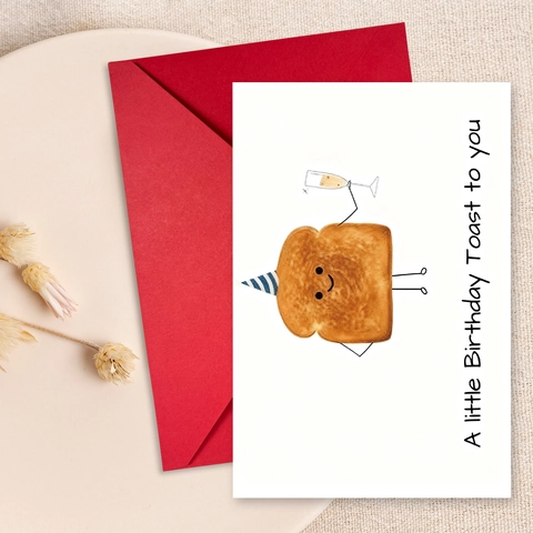 Funny Cartoon Toast Birthday Card With Red Envelope Humorous Greeting Card And Envelope For Birthday Party Celebration