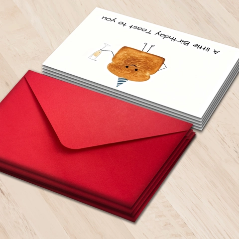 Funny Cartoon Toast Birthday Card With Red Envelope Humorous Greeting Card And Envelope For Birthday Party Celebration
