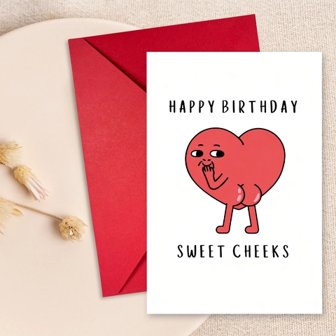 Funny Humorous Heart Birthday Greeting Card Set With Red Envelope Happy Birthday Sweet Cheeks Cartoon Paper Card For Friend