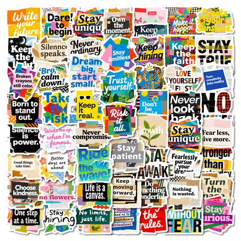 Autocollants de Citations Anglaises Inspirantes Collage Motivation Imperméable PVC Graffiti Decals pour Ordinateur Journal Décoration