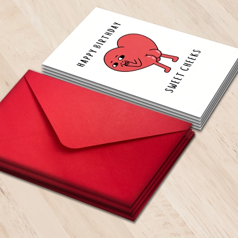 Funny Humorous Heart Birthday Greeting Card Set With Red Envelope Happy Birthday Sweet Cheeks Cartoon Paper Card For Friend