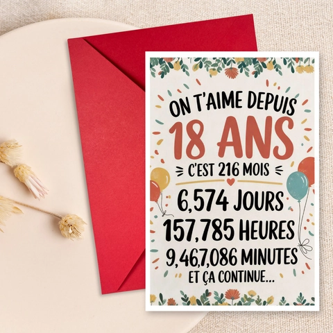 Französische Grußkarte Zum 18 Geburtstag Und Roter Umschlag Jubiläum Minimalistisches Zeitdesign Papier Geburtstagsgeschenkkarte