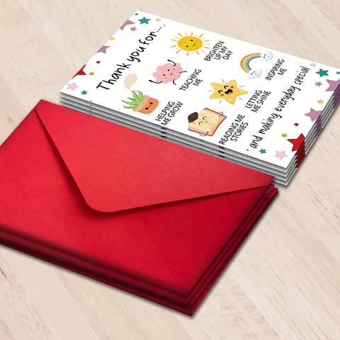 Cartoon Thank You Greeting Card With Red Envelope For Teacher Student Birthday Graduation Stationery Message Gift Greeting Card