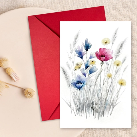 Set di Biglietti d'Auguri Con Illustrazione Floreale ad Acquerello Con Busta Rossa per Anniversario Compleanno Matrimonio
