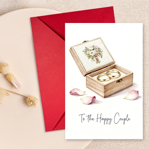 Biglietto di Auguri di Matrimonio ad Acquerello Con Busta Rossa Grande Biglietto Illustrato per Novelli Sposi Coppia