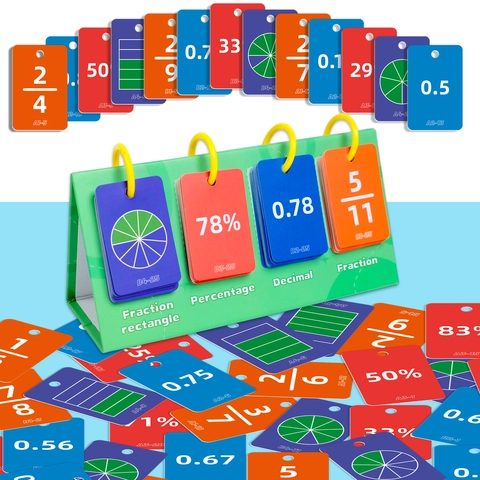 Math Fraction Decimal Percentage Flip Chart Cards With Green Stand For Kids Learning Classroom Educational Teaching Aid