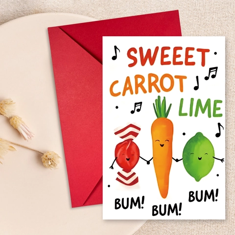 Anthropomorphe Cartoon Obst Gemüse Geburtstag Grußkarte Und Umschlag Lustige Illustration Nachricht Karte Für Party Geschenk