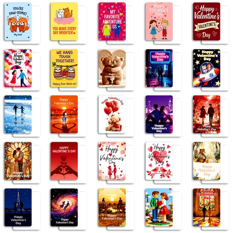 Set di Biglietti d'Auguri per San Valentino Scritta Happy Valentine's Day Motivo a Cuore e Animali Biglietti Regalo Romantici per Coppie