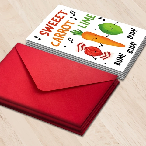 Anthropomorphe Cartoon Obst Gemüse Geburtstag Grußkarte Und Umschlag Lustige Illustration Nachricht Karte Für Party Geschenk