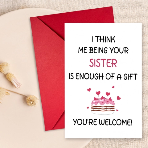 Biglietto Auguri Compleanno Umoristico Con Busta Rossa Tema Sorella Divertente Illustrazione Whisky Per Amici Famiglia Set Carta