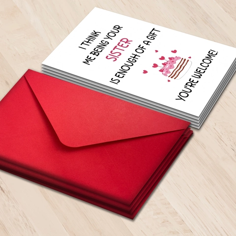 Biglietto Auguri Compleanno Umoristico Con Busta Rossa Tema Sorella Divertente Illustrazione Whisky Per Amici Famiglia Set Carta