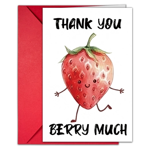 Creative Fruit Cartoon Thank You Greeting Card Red Envelope Strawberry Pineapple Watermelon Design Message Card Gift