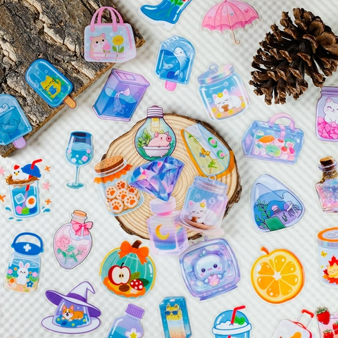 Kawaii Cartoon PET Transparent Stickers Japanese Fresh Waterproof Decorative Decals For Scrapbooking Notebook DIY Journaling