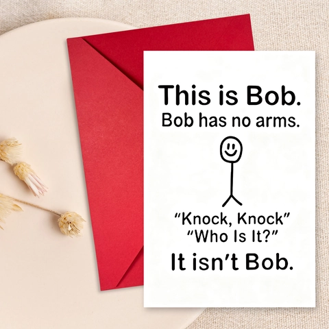 Funny Bob Stickman Greeting Card With Red Envelope Humorous Minimalism Illustration Paper Birthday Gift Blessing Card